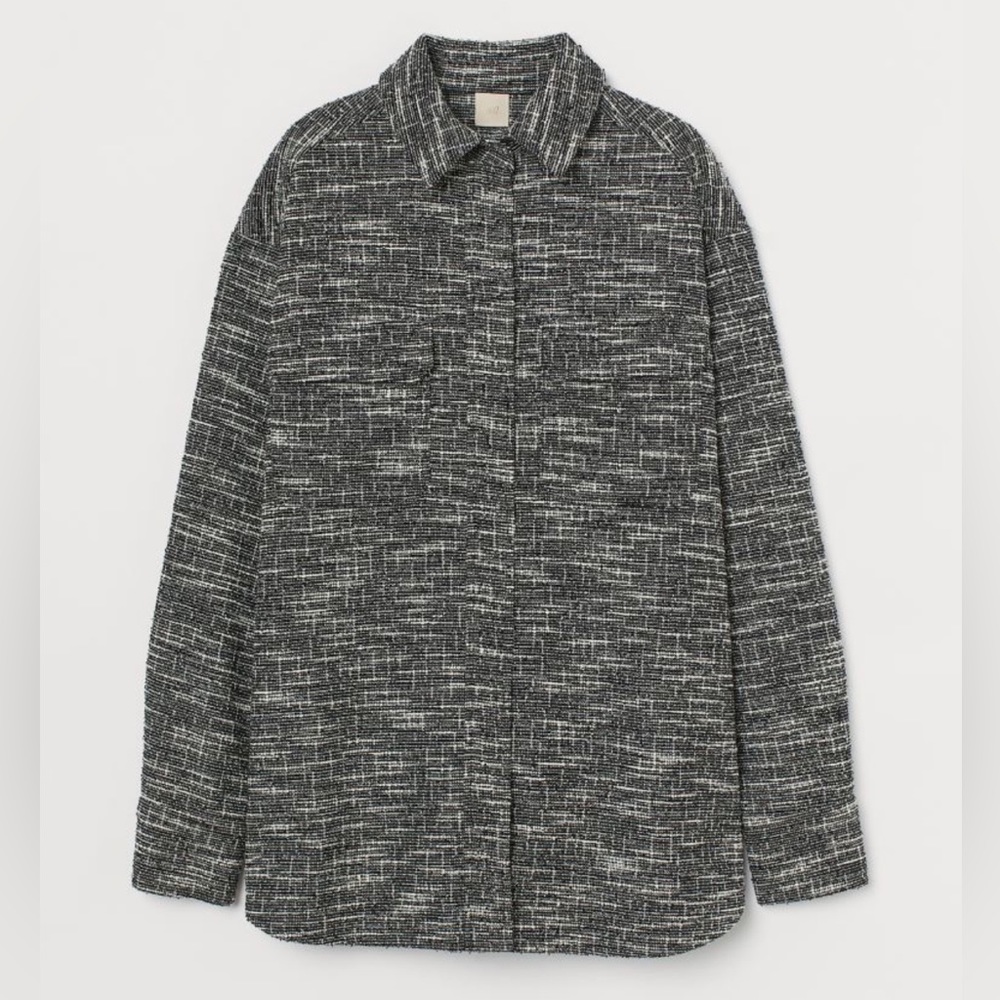 Oversized shacket/over shirt in black/white melange